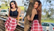 Bhojpuri Actress Monalisa Looks Cute And Sassy In Plaid Skirt With Black Lace Crop Top
