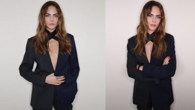 Cara Delevingne Looks Piping Hot In Kite Cut-out Black Tuxedo Dress