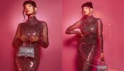 Dance Icon Nora Fatehi Looks Fiery Hot In Pink Mirror Work Bodycon High Neck Gown