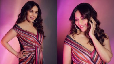 Dance Queen Madhuri Dixit Looks Glamorous In Striped Off-shoulder Gown