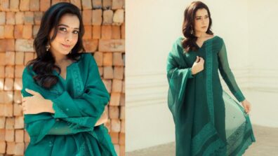 Ethnic Queen: Raashi Khanna Looks Glamorous In Bottle Green Embroidered Salwar Suit