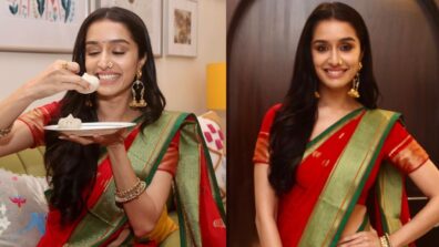 Ganesh Chaturthi: Shraddha Kapoor Celebrates And Looks Gorgeous In Red Saree With Heavy Jewelry Indulging Modaks