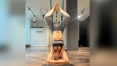 “Hang in there darling,” Hina Khan flaunting an aerial upside-down yoga pose