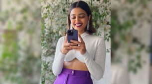 iPhone Craze In Bollywood: Radhika Apte stuns in white outfit and purple trousers, poses with brand new Purple iPhone 14
