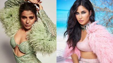 Katrina Kaif and Samantha Ruth Prabhu acing Falguni Shane Peacock feather sleeves outfit