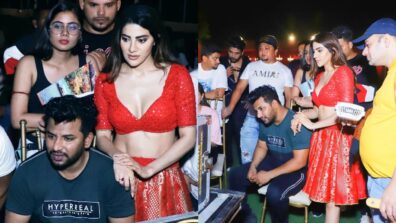 Leaked Pic: Nikki Tamboli spotted in red deep-neck blouse and lehenga choli on ‘Chori’ set, internet can’t keep calm