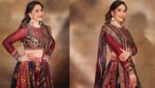 Madhuri Dixit Looks Phenomenal In Her Black And Maroon Floral Print Lehenga Wear