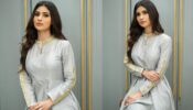 Mouni Roy Gives Us Festive Vibes In Pretty Designed Grey Anarkali With Golden Embroidered Border