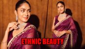Mrunal Thakur looks drop-dead gorgeous in purple saree, see photos