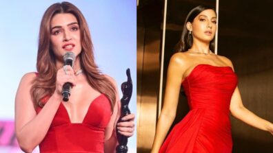 Nora Fatehi In Strapless Thigh High Slit Satin Gown Or Kriti Sanon In Plunging Thigh High Slit Velvet Gown: Whose Red Outfit Is More Stunning?