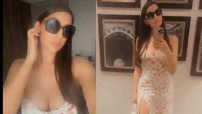 Nora Fatehi’s Fiery Hot Looks In White Floral Thigh High Slit Midi Dress Will Steal Our Attention