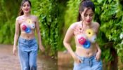 Plastic Cling Wrap with floral details are new outfit inspiration from bizarre Urfi Javed