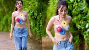 Plastic Cling Wrap with floral details are new outfit inspiration from bizarre Urfi Javed