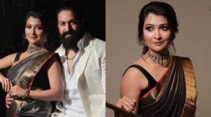 Radhika Pandit And Yash Polished South Style In Kanjivaram Saree And White Kurta-Jacket