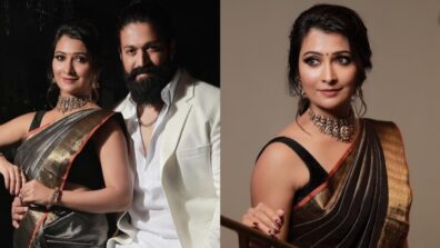 Radhika Pandit And Yash Polished South Style In Kanjivaram Saree And White Kurta-Jacket