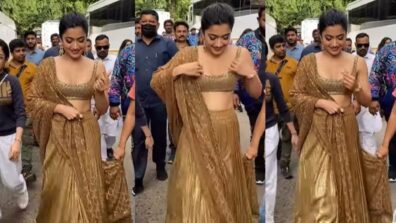 Rashmika Mandanna Looks Divine In Gold Lehenga For Her Film Promotion Look