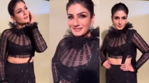 Raveena Tandon rolls back clock, looks irresistible in black slit transparent outfit with cape