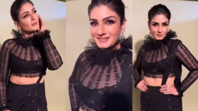 Raveena Tandon rolls back clock, looks irresistible in black slit transparent outfit with cape