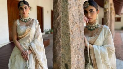 Royal Diva Mouni Roy Rocked The White Lehenga With Heavy Green Jewelry For Her Brother’s Wedding