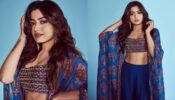 Sassy Actress Rashmika Mandanna Slays The Blue Ethnic Outfit With Floral Shrug