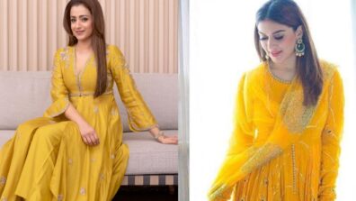 South Divas Hansika Motwani And Trisha Krishnan Bewitching Looks In Yellow Ethnic Anarkali