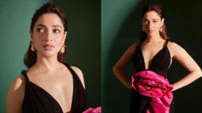 Tamannaah Bhatia Looks Breathtaking Gorgeous In Black Bodycon Gown With Huge Rose