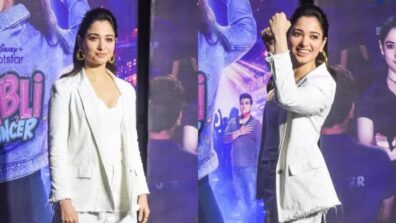 Tamannaah Bhatia Poses In White Pantsuit For Babli Bouncer Trailer Launch Event Look