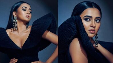 Tejasswi Prakash Looks Electrifying In Black Bodycon Gown With Butterfly Sleeves