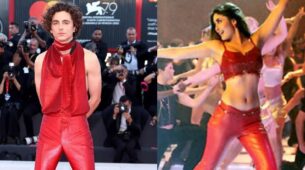 Timothee Chalamet walks the red carpet in the red chic outfit, Indian fans notice the resemblance of favorite Kareena Kapoor’s character Poo from Kabhi Khushi Kabhie Gham