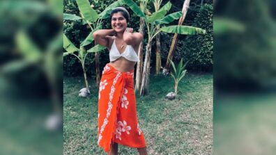 TMKOC babe Nidhi Bhanushali is all about ‘happy vibe’, sets internet on fire in white bralette and printed skirt