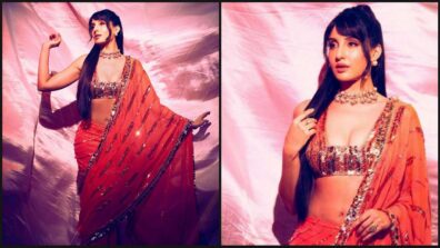 Trending: Nora Fatehi is giving us retro vibes in Manish Malhotra special shimmery plunging neckline saree, check out