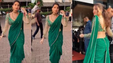 Uff Haye Garmi: Nora Fatehi gives ‘Manike Mage Hithe’ trend a desi twist, looks stunning in printed fancy green saree