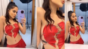 Urfi Javed is ultimate queen of sensuality in red broken heart metallic cropped outfit, flaunts midriff with perfection