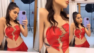 Urfi Javed is ultimate queen of sensuality in red broken heart metallic cropped outfit, flaunts midriff with perfection