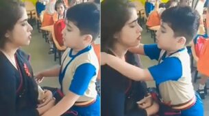 Viral Video: A little boy kisses, hugs, and asks for apologies from his teacher; netizens have mixed reactions