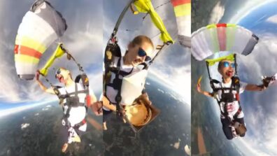 Viral Video: A woman enjoyed eating chocolate pie while skydiving; netizens’ funny reactions