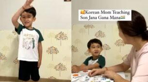 Viral video: An adorable video of a Korean mom teaching her little son the Indian National Anthem “Jana Gana Mana”