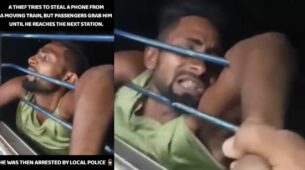 Viral Video: Shocking And Hilarious Video Of A Thief Who Tries To Steal Phone Ends Up Hanging In Moving Train
