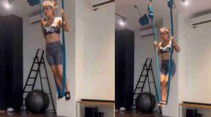 Watch: Hina Khan is dancing through fire, performs aerial belly training in stunning bralette and shorts