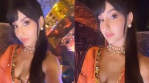 Watch: Nora Fatehi flaunts sensuous deep-neck blouse and shimmery lehenga, fans sweat seeing her curves
