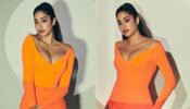What A Babe: Janhvi Kapoor is quintessential curvaceous beauty in orange plunging neckline bodycon dress, we are in awe