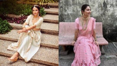 Ethnic Fashion Battle: Jasmin Bhasin is a visual treat in white blouse and printed saree, Disha Parmar kills it in pink blouse and heavy jewellery