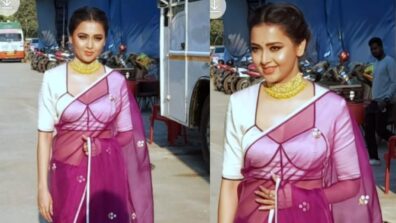 Watch: ‘Naagin’ babe Tejasswi Prakash looks smoking hot in pink transparent saree, see on-location footage