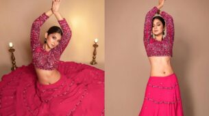 What A Babe: Jennifer Winget flaunts curvaceous midriff in pink blouse and lehenga, internet can’t keep calm