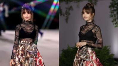 Academy Museum Gala: Lily Collins shines on runway in floral satin skirt, flaunts her long toned legs