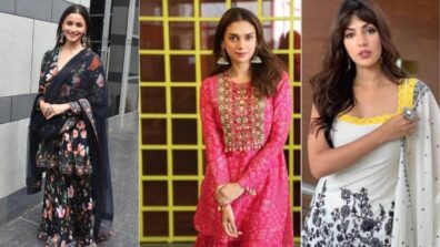 Aditi Rao Hydari, Rhea Chakraborty and Alia Bhatt are damsels in printed sharara suits