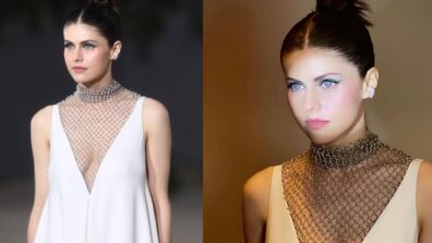 Alexandra Daddario Looks Glamorous In White Unique Designed Gown