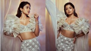 Rashmika Mandanna stabs internet with mystical ‘Mijwan’ look, looks droolworthy in silver shimmery bralette and fluffy shoulder wings