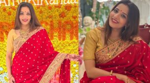 Bhojpuri Diva Monalisa Gives Us Festive Vibes In Red Saree Look