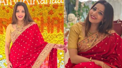 Bhojpuri Diva Monalisa Gives Us Festive Vibes In Red Saree Look